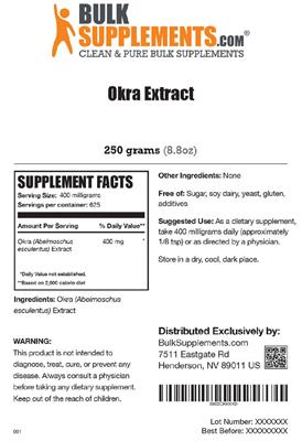 Photo of the BulkSupplements.com Okra Extract label