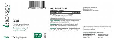 Photo of the Bronson Laboratories Goji label