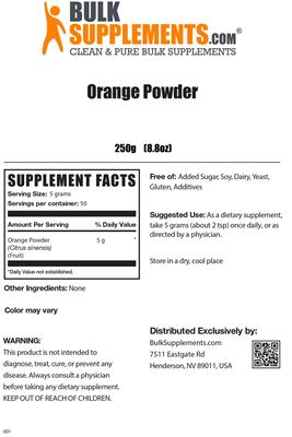 Photo of the BulkSupplements.com Orange Powder label