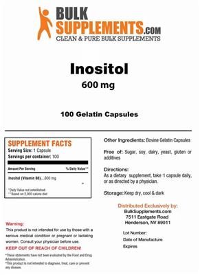 Photo of the BulkSupplements.com Inositol 600 mg label