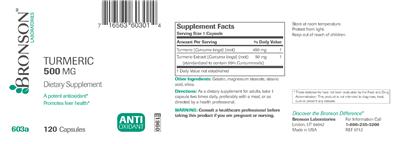 Photo of the Bronson Laboratories Turmeric 500 mg label