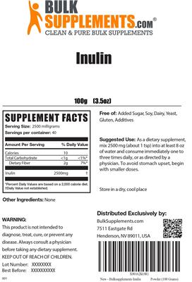 Photo of the BulkSupplements.com Inulin label
