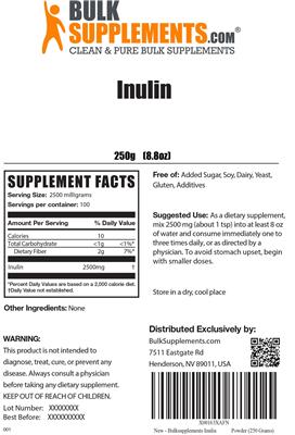 Photo of the BulkSupplements.com Inulin label
