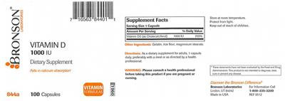 Photo of the Bronson Laboratories Vitamin D 1000 IU label