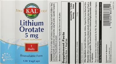 Photo of the KAL Lithium Orotate 5 mg label