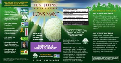 Photo of the Host Defense Mushrooms Lion's Mane label