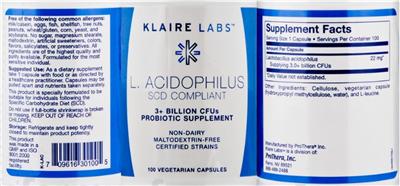Photo of the Klaire Labs L. Acidophilus label