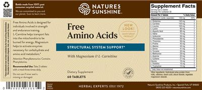 Photo of the Nature's Sunshine Free Amino Acids label