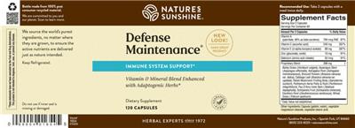 Photo of the Nature's Sunshine Defense Maintenance label