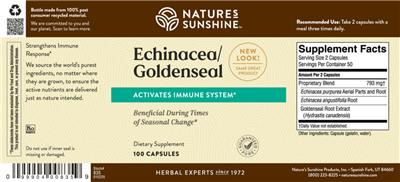 Photo of the Nature's Sunshine Echinacea/Goldenseal label