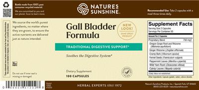 Photo of the Nature's Sunshine Gall Bladder Formula label