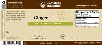 Photo of the Nature's Sunshine Ginger label