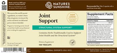 Photo of the Nature's Sunshine Joint Support label