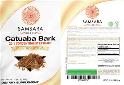 Photo of the Samsara Herbs Catuaba Bark 20:1 Concentrated Extract label