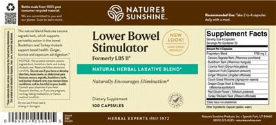 Photo of the Nature's Sunshine Lower Bowel Stimulator Formerly LBS II label