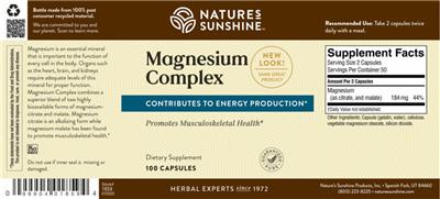 Photo of the Nature's Sunshine Magnesium Complex label