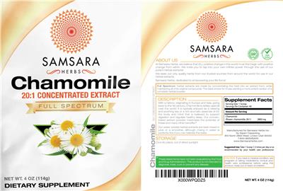 Photo of the Samsara Herbs Chamomile 20:1 Concentrated Extract label