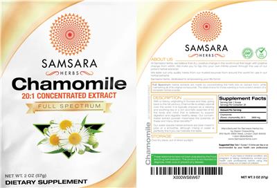 Photo of the Samsara Herbs Chamomile 20:1 Concentrated Extract label