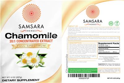 Photo of the Samsara Herbs Chamomile 20:1 Concentrated Extract label
