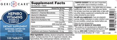 Photo of the Geri-Care Nephro Vitamins Vitamin C & B Complex label