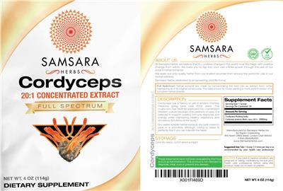 Photo of the Samsara Herbs Cordyceps 20:1 Concentrated Extract label