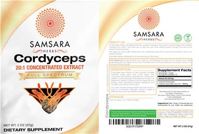 Photo of the Samsara Herbs Cordyceps 20:1 Concentrated Extract label