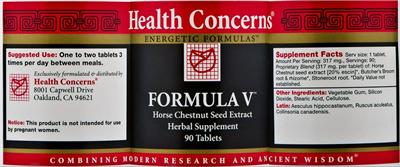 Photo of the Health Concerns Formula V label
