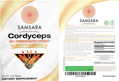 Photo of the Samsara Herbs Cordyceps 20:1 Concentrated Extract label
