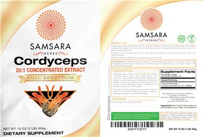 Photo of the Samsara Herbs Cordyceps 20:1 Concentrated Extract label