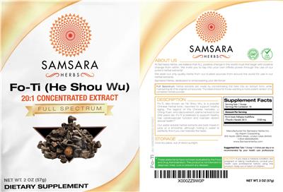 Photo of the Samsara Herbs Fo-Ti (He Shou Wu) 20:1 Concentrated Extract label