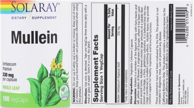 Photo of the Solaray Mullein 330 mg label