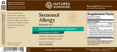 Photo of the Nature's Sunshine Seasonal Allergy Formerly ALJ label