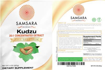 Photo of the Samsara Herbs Kudzu 20:1 Concentrated Extract label