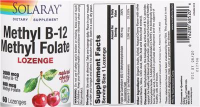 Methyl B-12 Methyl Folate Lonzenge Natural Cherry Flavor