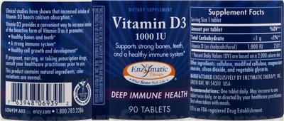 Photo of the Enzymatic Therapy Vitamin D3 1000 IU label