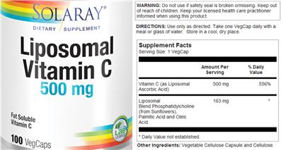 Photo of the Solaray Liposomal Vitamin C 500 mg label