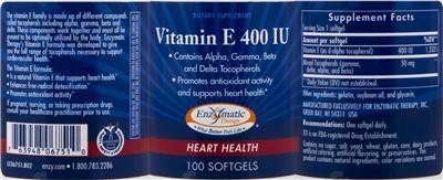 Photo of the Enzymatic Therapy Vitamin E 400 IU label
