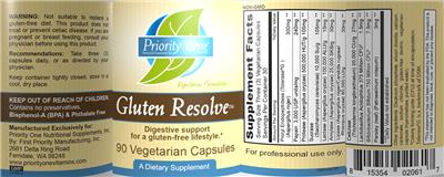 Product label for Gluten Resolve