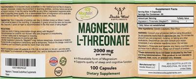 Photo of the Double Wood Supplements Magnesium L-Threonate 2000 mg label