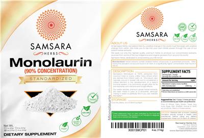 Photo of the Samsara Herbs Monolaurin (90% Concentration) label