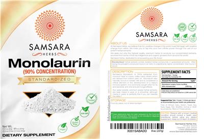 Photo of the Samsara Herbs Monolaurin (90% Concentration) label