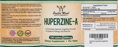 Photo of the Double Wood Supplements Huperzine-A 200 mcg label