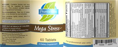 Photo of the Priority One Nutritional Supplements Mega Stress label