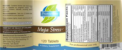 Photo of the Priority One Nutritional Supplements Mega Stress label