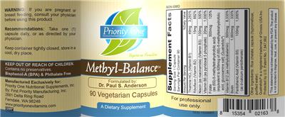 Photo of the Priority One Nutritional Supplements Methyl-Balance label