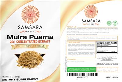 Photo of the Samsara Herbs Muira Puama 20:1 Concentrated Extract label