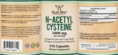 Photo of the Double Wood Supplements N-Acetyl Cysteine 1000 mg label