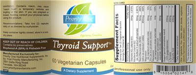 Photo of the Priority One Nutritional Supplements Thyroid Support label