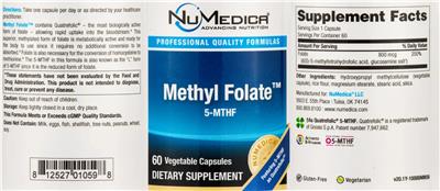 Photo of the NuMedica Methyl Folate label