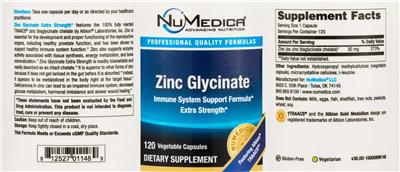 Photo of the NuMedica Zinc Glycinate label